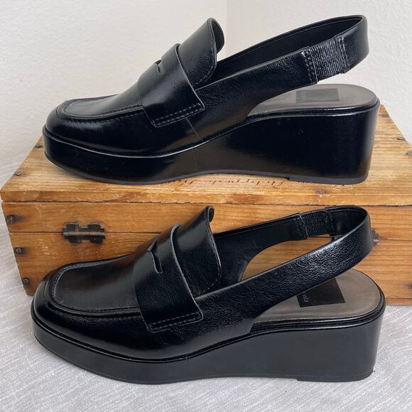 Dolce Vita Black Leather Slingback Loafers Square Toe Penny Minimalist Women 6.5 - Picture 6 of 8